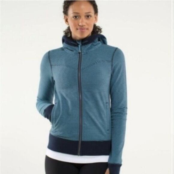 LULULEMON Bliss Break Hoodie Jacket Full-Zip Front Blue Stripe Sz M 6 8 - Picture 15 of 15